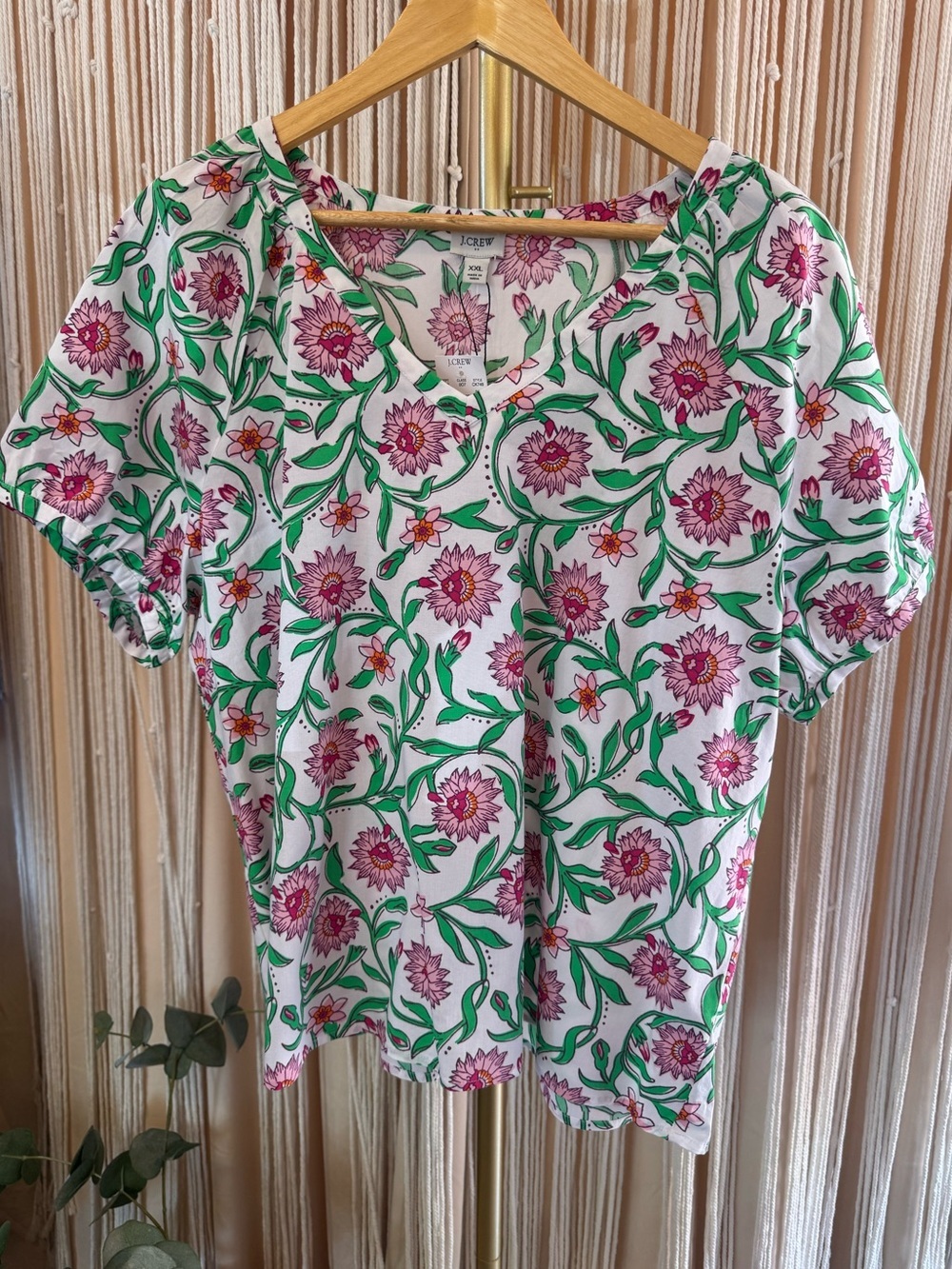 New with tags J. Crew short sleeve v-neck Indian block print multicolor top